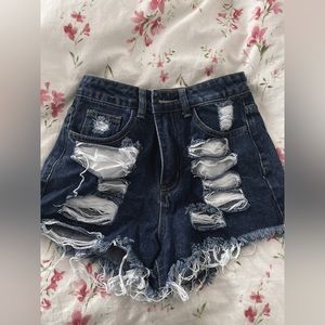 dark blue high-rise denim shorts